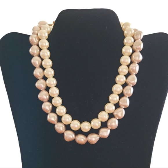 Vintage Jewelry - Vintage Glass White and Silver‎ Double Strand Pearls
